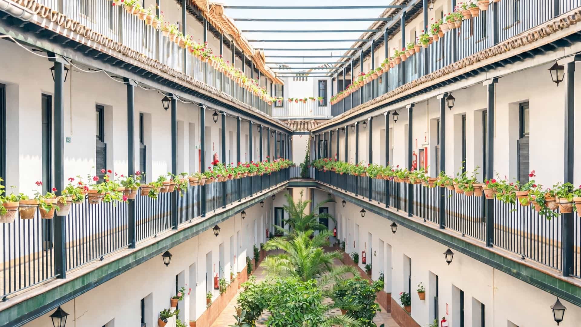 The beautiful inner courtyard of Hoteles del Sur in Seville