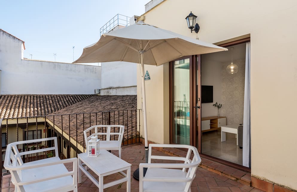 Spacious outdoor terrace, with lovely views of the courtyard at Hoteles del Sur